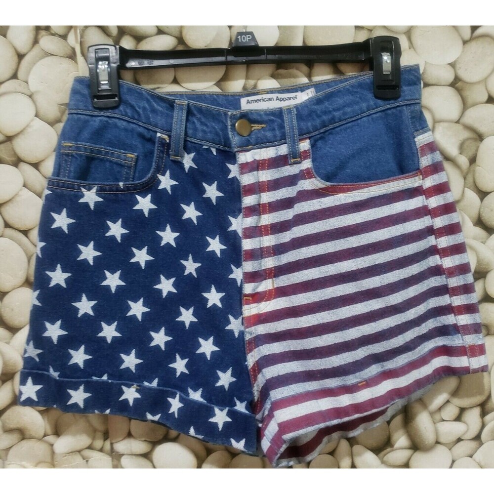 American Apparel Shorts Size 27 USA Stars Flag Denim High Waist Fourth of July